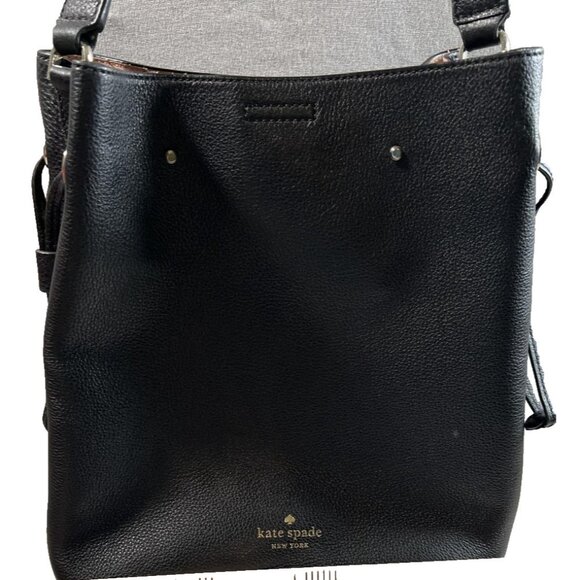 Kate Spade Black Crossbody Bucket Bag Womens Black Pebbled Leather Gold Accent - Picture 5 of 8